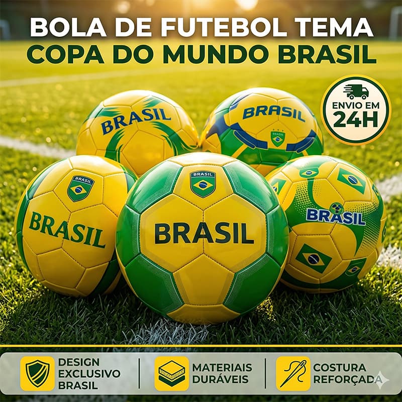 Bola de Futebol Brasil Copa do Mundo – Costura Reforçada e Alta Durabilidade