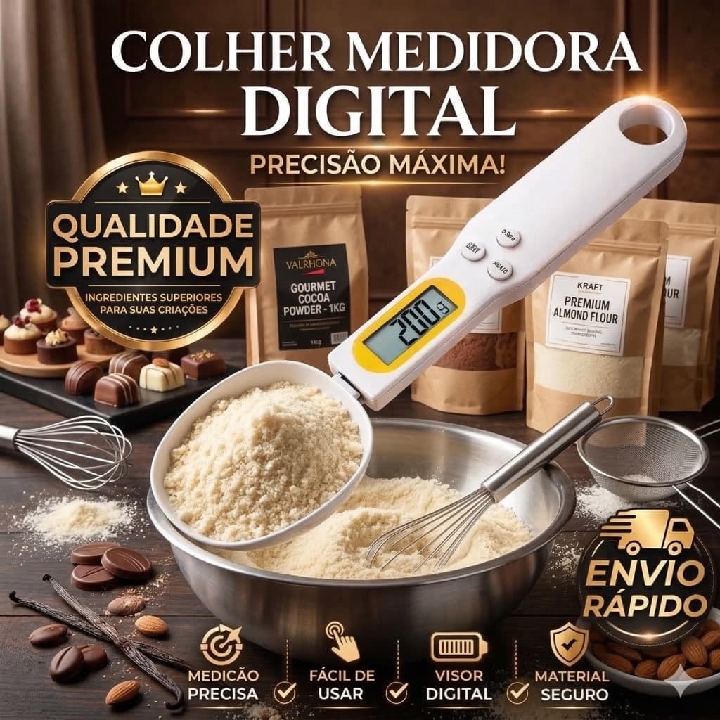 Colher Balança Digital 500g Precisão Para Cozinha Profissional Confeitaria Padaria Pizzaria Páscoa  Com Pilhas