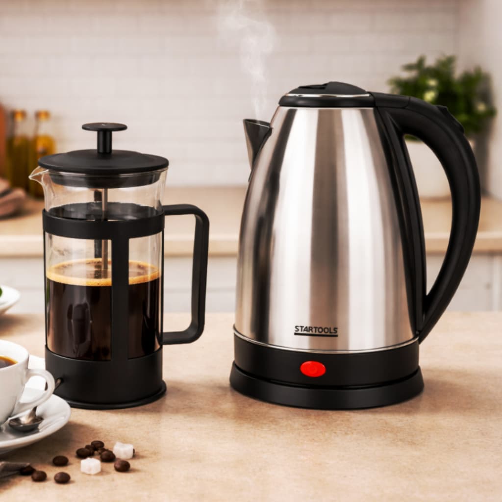 Chaleira 2 Litros + Cafeteira Prensa Francesa 300ml Jarra Elétrica Café Automática 127V 220V Inox