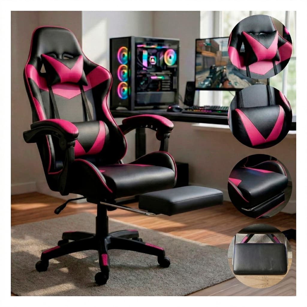 Cadeira Gamer Jogos e Escritório Reclinável Ergonômica Em Couro Pu Com Apoio Para Pés Confortável