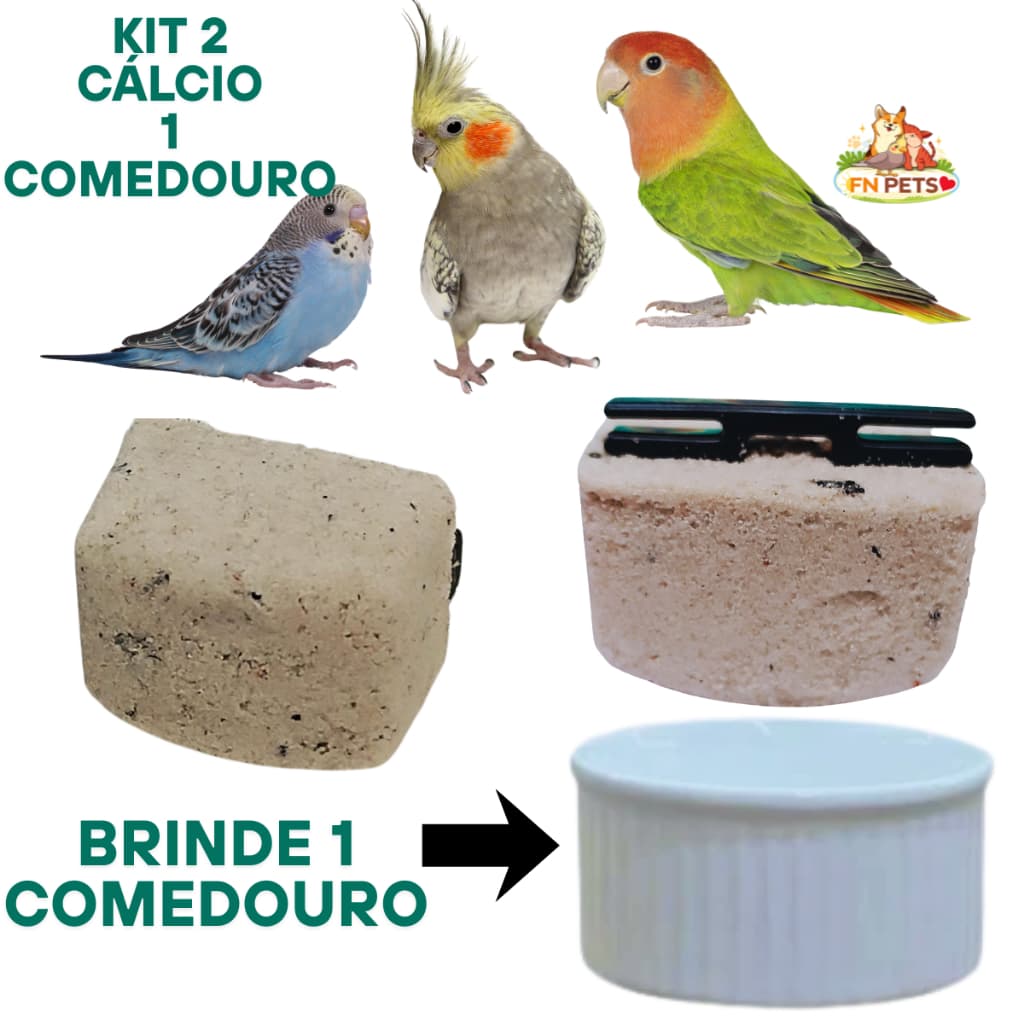 kit 2 Pedra de Cálcio +1comedouro passaros mineral de Calopsita,ring neck,papagaio,Periquito, gaiola