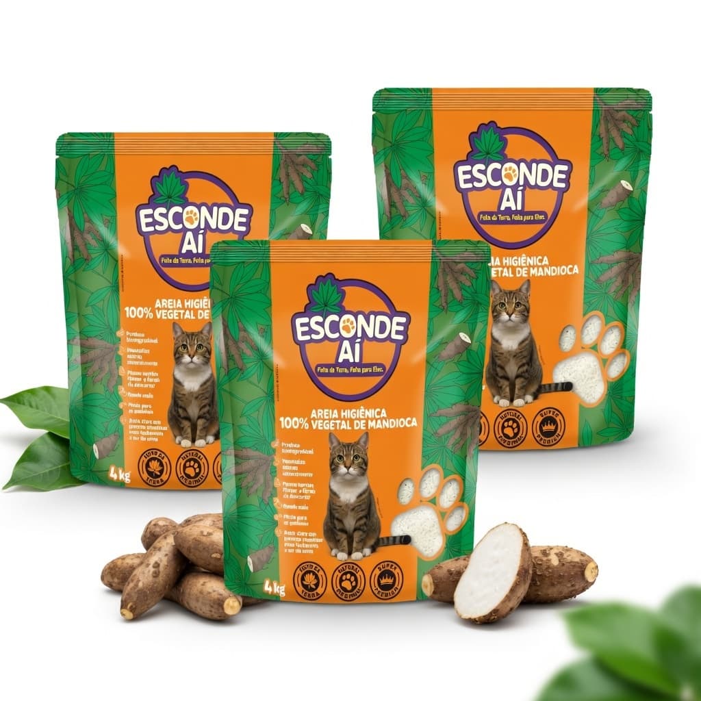Areia de Mandioca 12kg para Gatos | Natural Sem Química |Torrão Forte | Esconde Ai