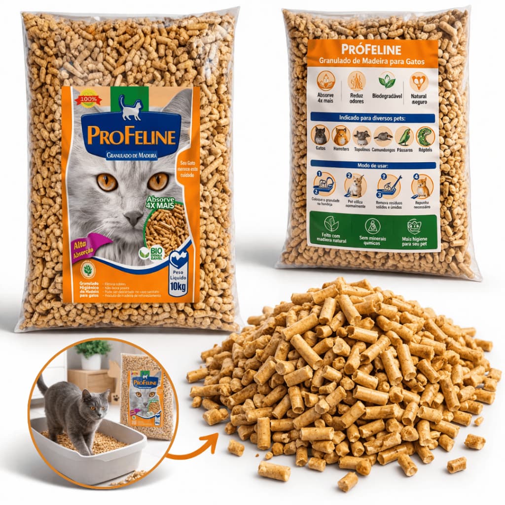 Granulado de Madeira para Gatos 10kg PróFeline Absorve Odor Natural