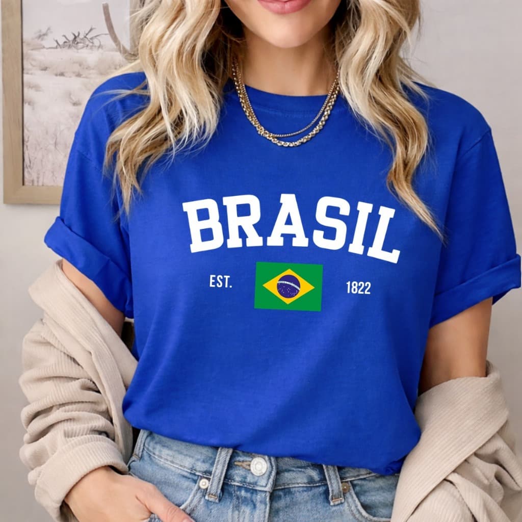 Camisa Feminina Brasil Camiseta Gola Redonda 100% Algodão Tshirt Basica Jogos Futebol