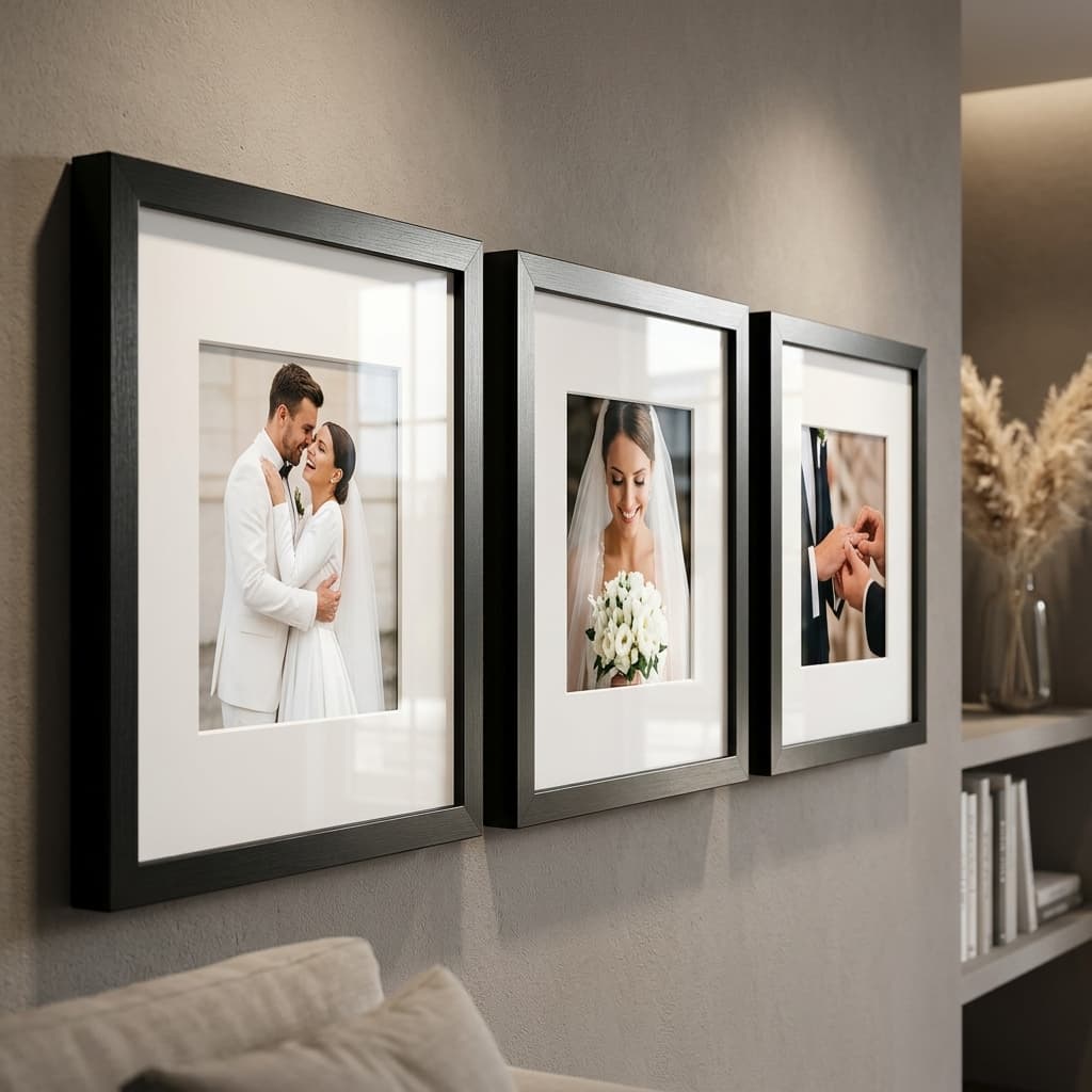 kit 3 quadros decorativos moldura fotográfica 23x23cm moldura com paspatur foto 10x15