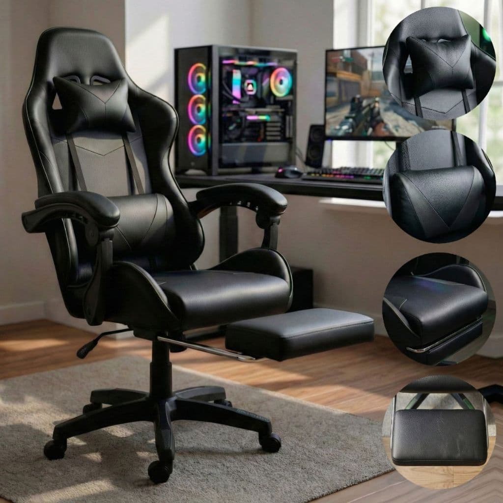 Cadeira Gamer Preta Ergonômica Reclinável Confortável Com Rodinha