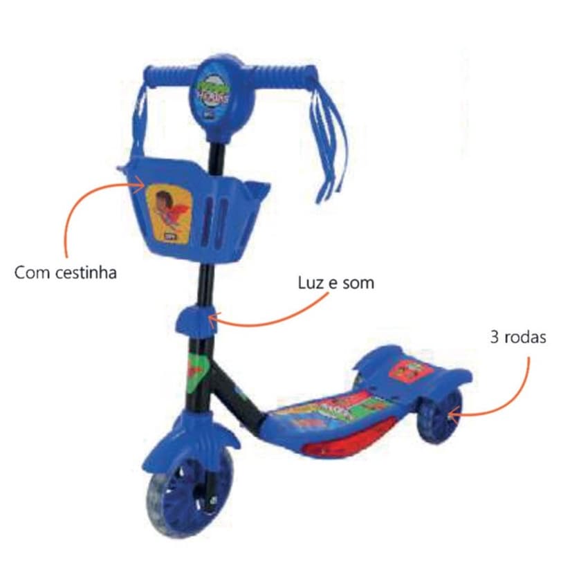 ZIPPY - PATINETE C/ CESTINHA / LUZ / SOM HERÓIS