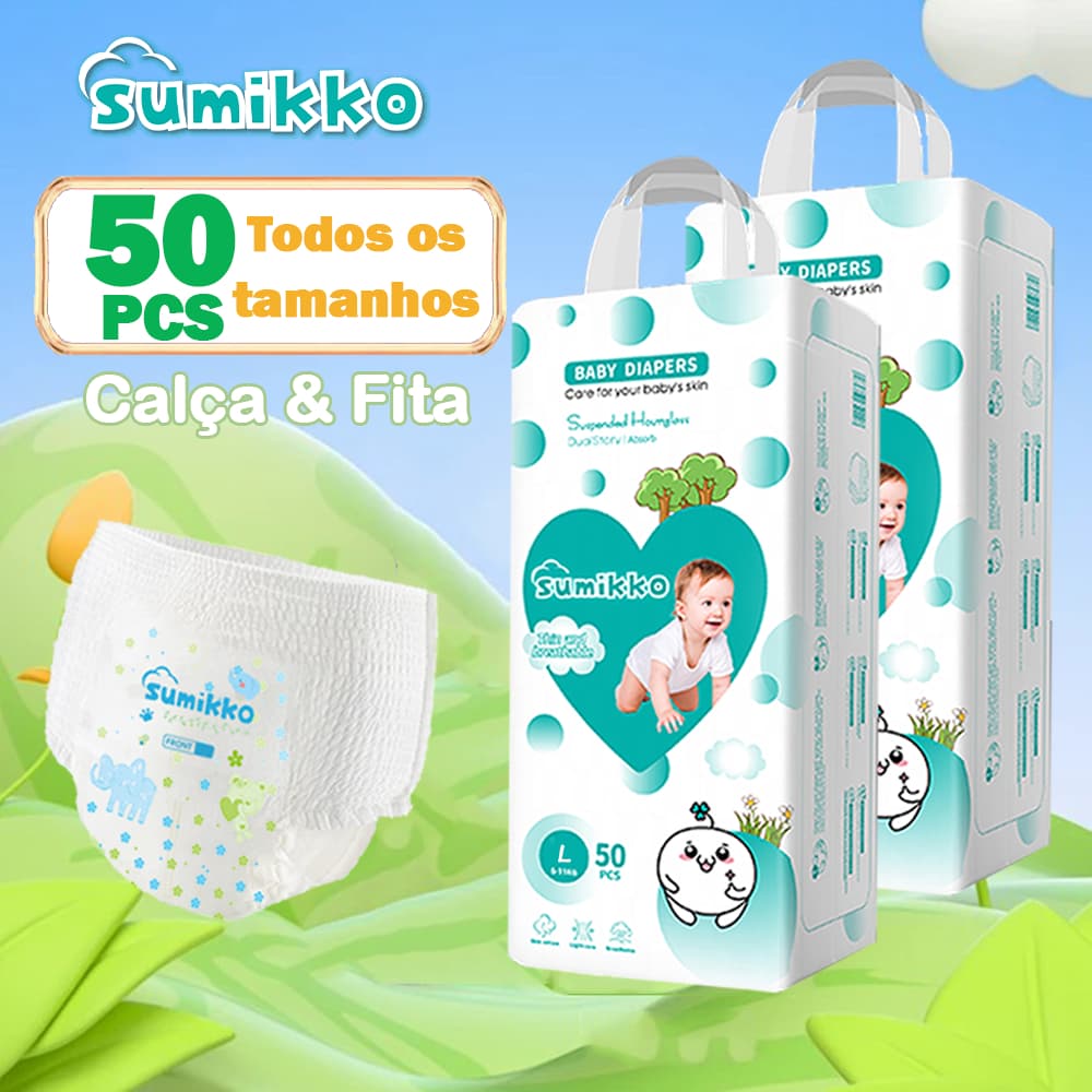 SUMIKKO 50 e 100 unidades Infantil Calça Fraldas Ajustável total max Baby P/M/G/XG/XXG/XXXG