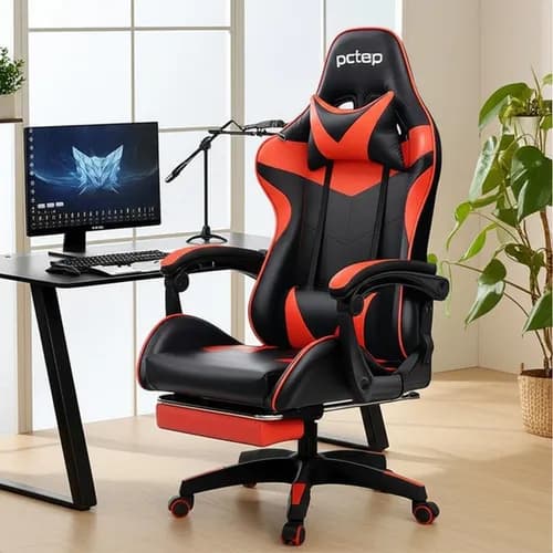 Cadeira Gamer Jogos e Escritório Reclinável Ergonômica Em Couro Pu Com Apoio Para Pés Confortável