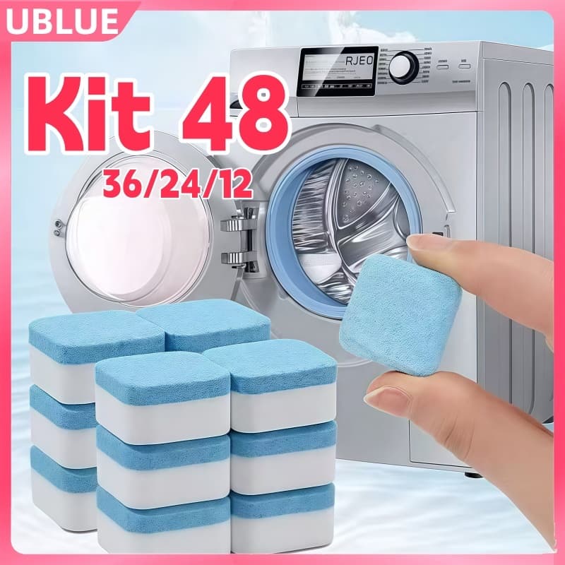 Kit 48/36/24/12 Limpador Pastilha de Máquina de Lavar Roupa Comprimido Efervescente Sólido para Remover Manchas