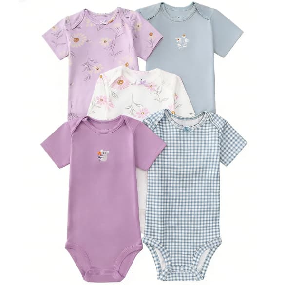 Lucky Baby Conjunto Roupa Bebê Menina Manga Curta 3–18 Meses Estampa Margarida Xadrez Leve e Fresca