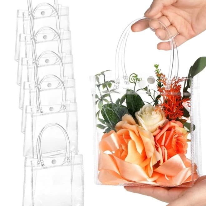 【30pcs】saco de presente transparente com alça saco de festa de plástico transparente de PVC