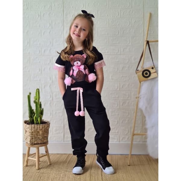 Conjunto Feminino Infantil Modinha Ursinho Verão Conjunto de Menina