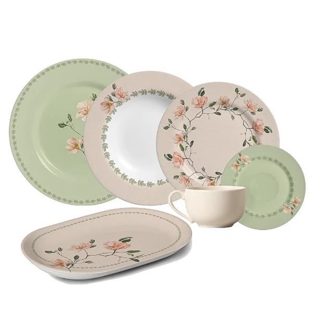 Coleção Magnólia - xícara, pratos e travessas