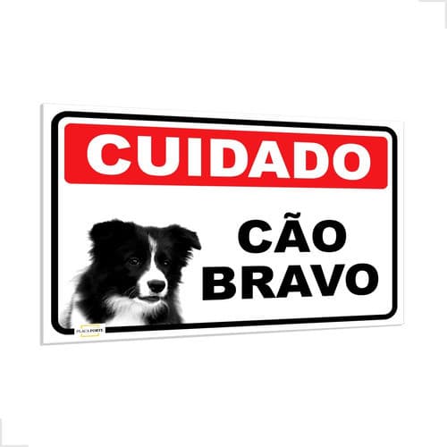 Placa Cuidado Cão Bravo Border Collie 30x20cm Para Portão