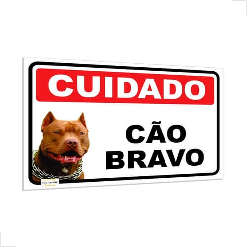 Placa Advertência Cuidado Com O Cão Pitbull Bravo 30x20 Cm