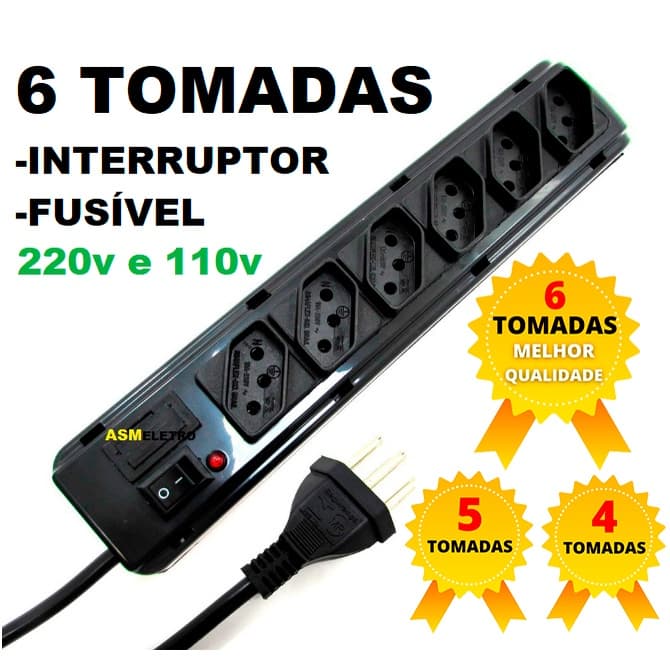 FILTRO DE LINHA RÉGUA DE TOMADAS 6, 5, 4 e 3 tomadas tripolar 10 Amperes com fusível