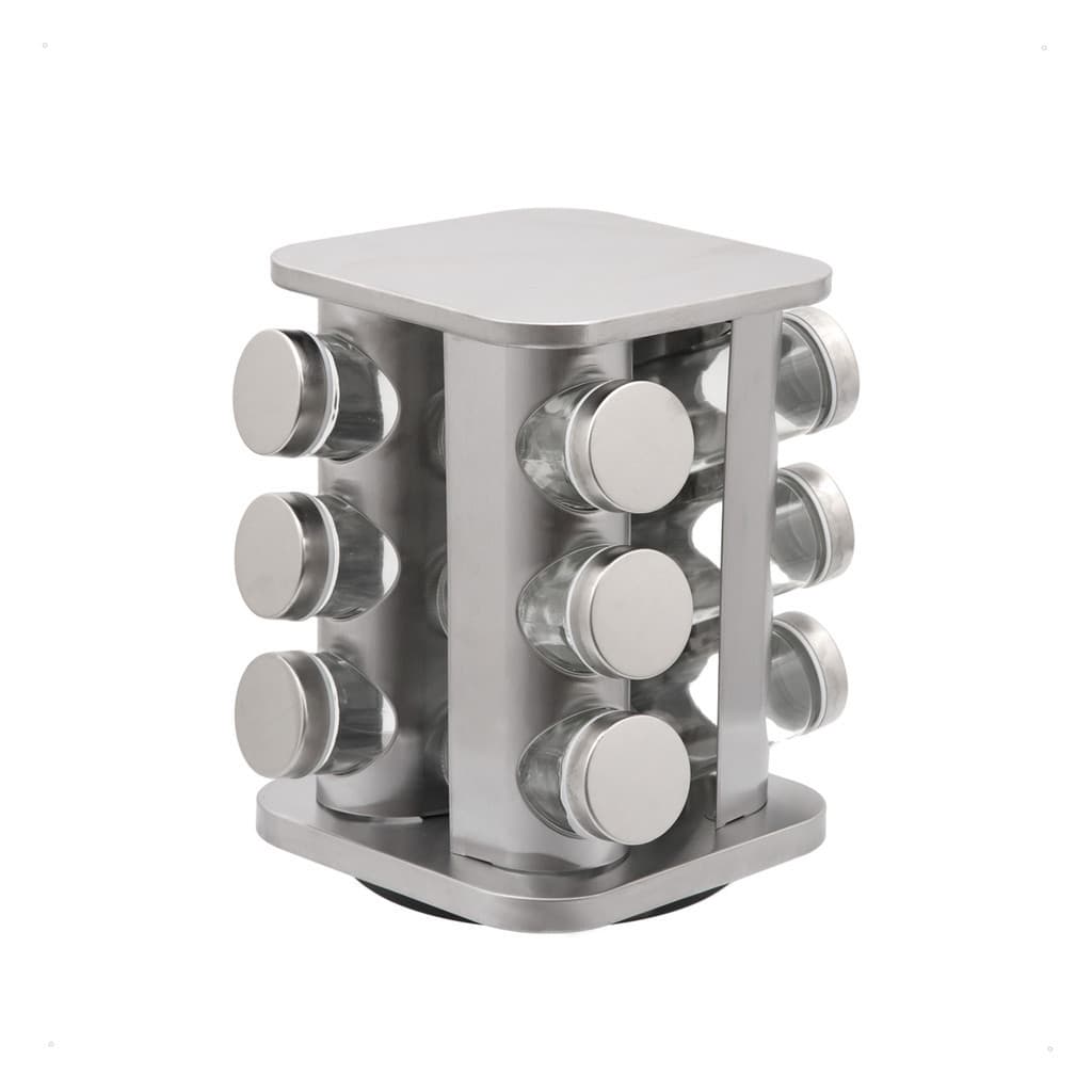 Porta Temperos Organizador Condimentos Giratório Inox Quadrado Redondo 12 Potes Vidro Pronta Entrega