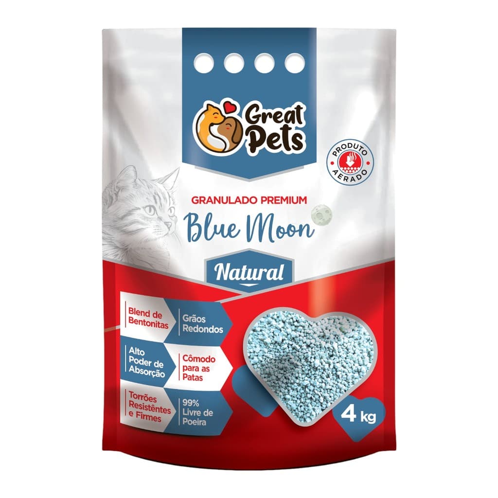 Areia Higienica Para Gatos Great Pets Bentonita Blue Moon Natural 4kg