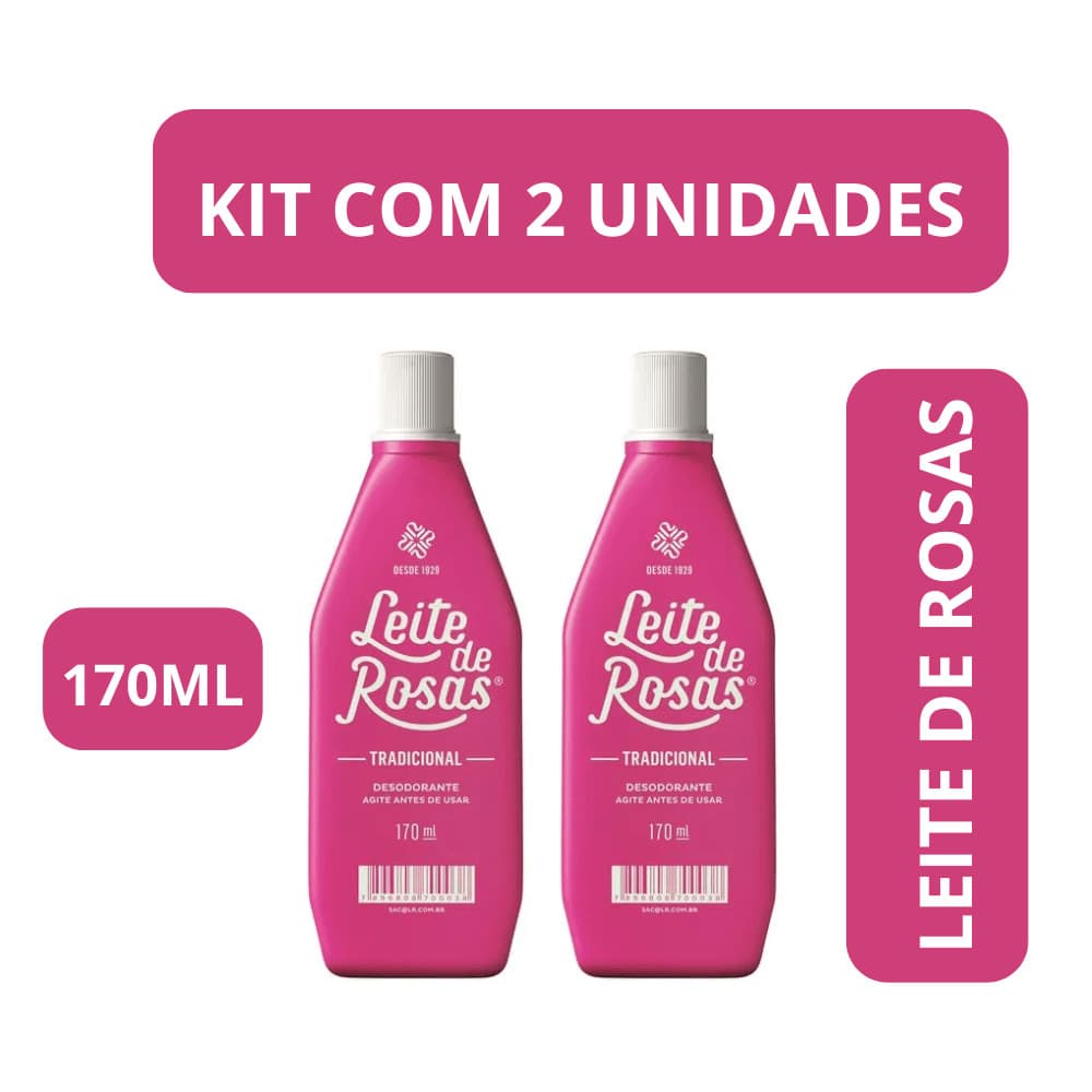 Desodorante Leite de Rosas Tradicional 170ml Kit com 2 Unidades Loção Corporal Leite de Rosas
