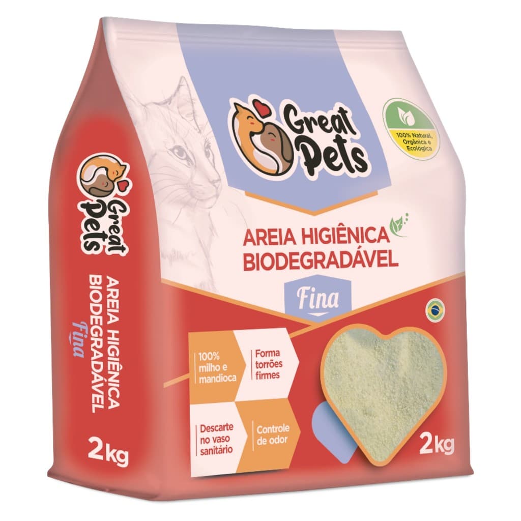 Areia Biodegradável De Milho E Mandioca Fina Great Pets 2kg