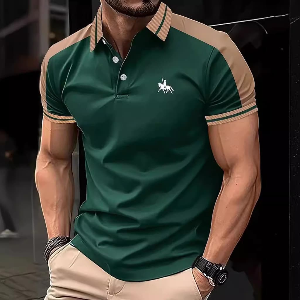 Novo Estilo Masculino Diário Casual Impresso Lapela Camisa Polo De Manga Curta