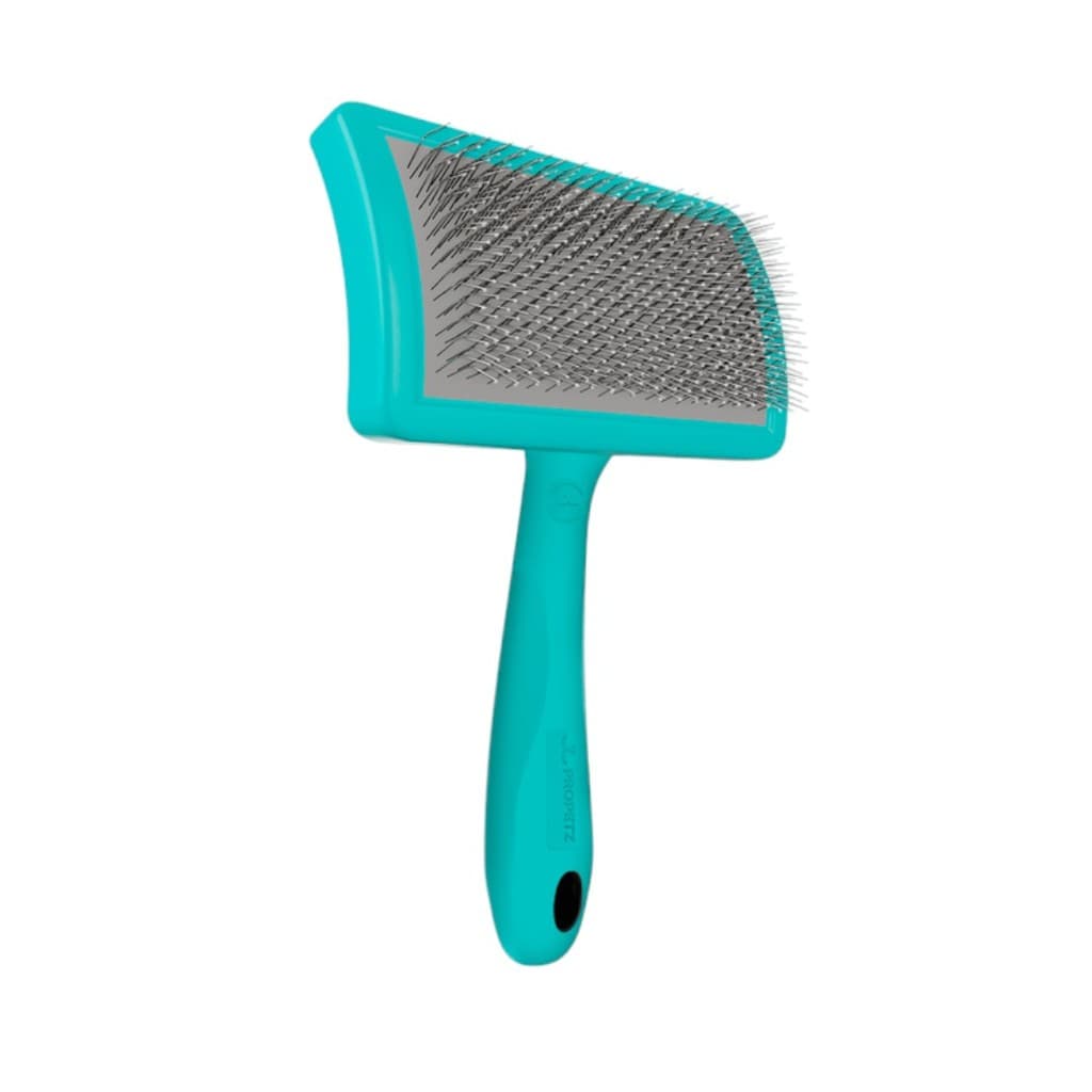 Rasqueadeira Curva Média Propetz Para Cães E Gatos Cerdas Aço Inox Azul-turquesa