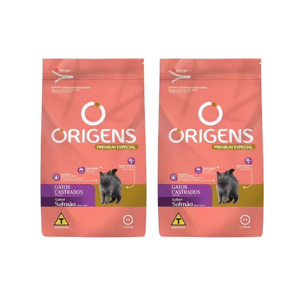 KIT 2 UNIDADES - ORIGENS RAÇÃO GATOS CASTRADOS SALMÃO 1KG