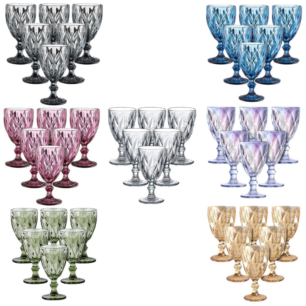 Kit Conjunto 6 Taças Diamond De Vidro de Agua Vinho Diamante Buffet Restaurante Luxo 330ml