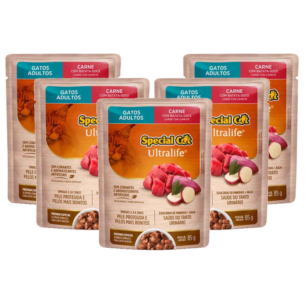 KIT 5 SPECIAL CAT ULTRALIFE SACHÊ GATO ADULTO CARNE 85GR