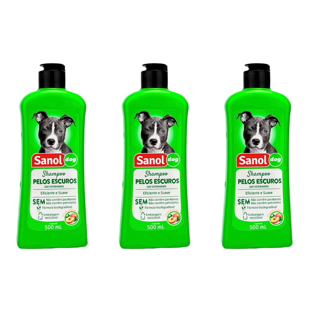 KIT 3 SANOL DOG SHAMPOO PELOS ESCUROS COM GLICERINA 500ML