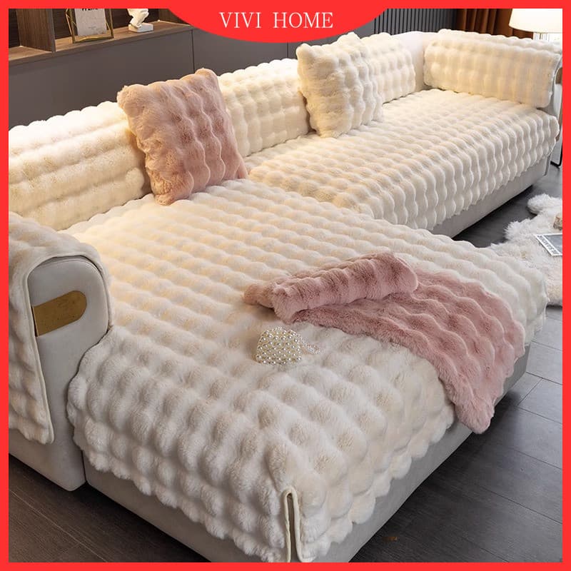 Capa De Sofá De Pelúcia De Coelho 1 2 3 4 Lugares Em Forma De L Almofada Grossa Protetor De Tecido Antiderrapante Toalha