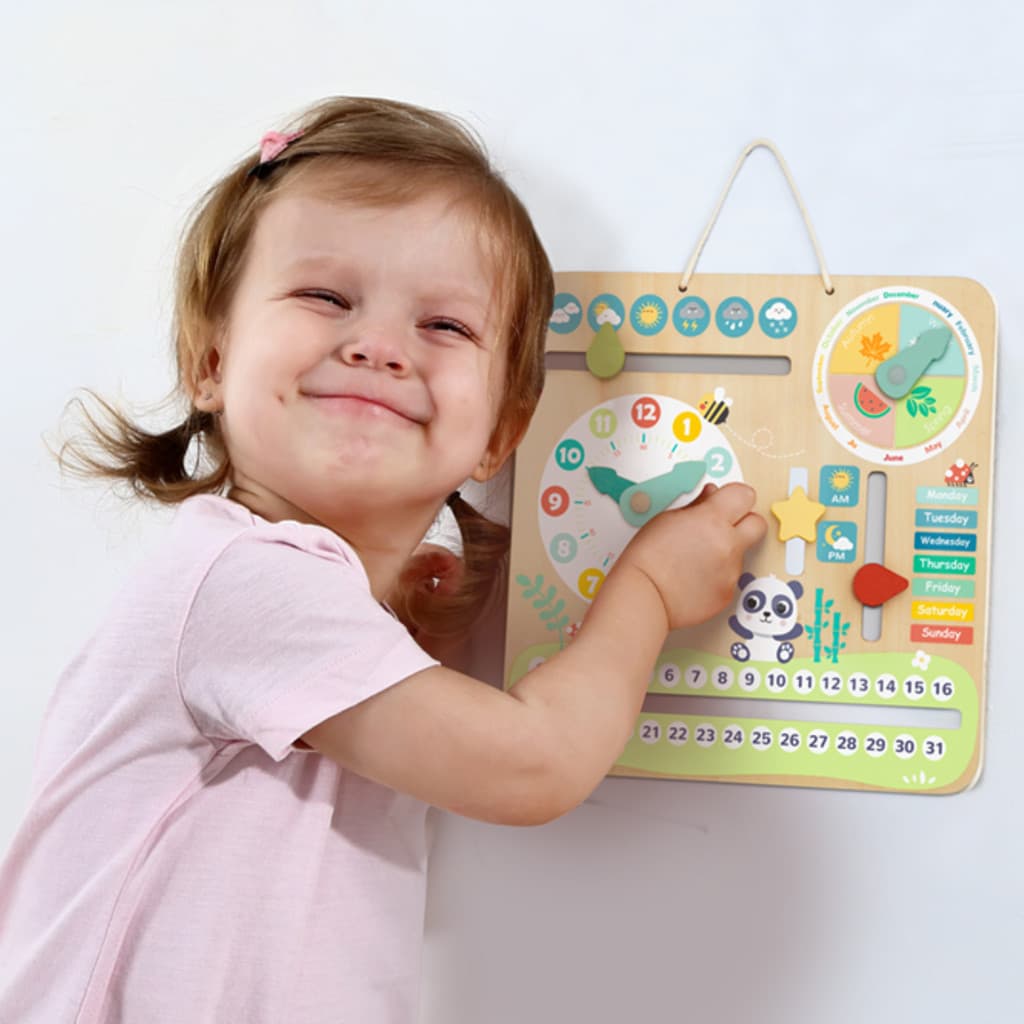 Calendário infantil educativo de madeira aprender datas clima rotina cores peças móveis 3+ promoção