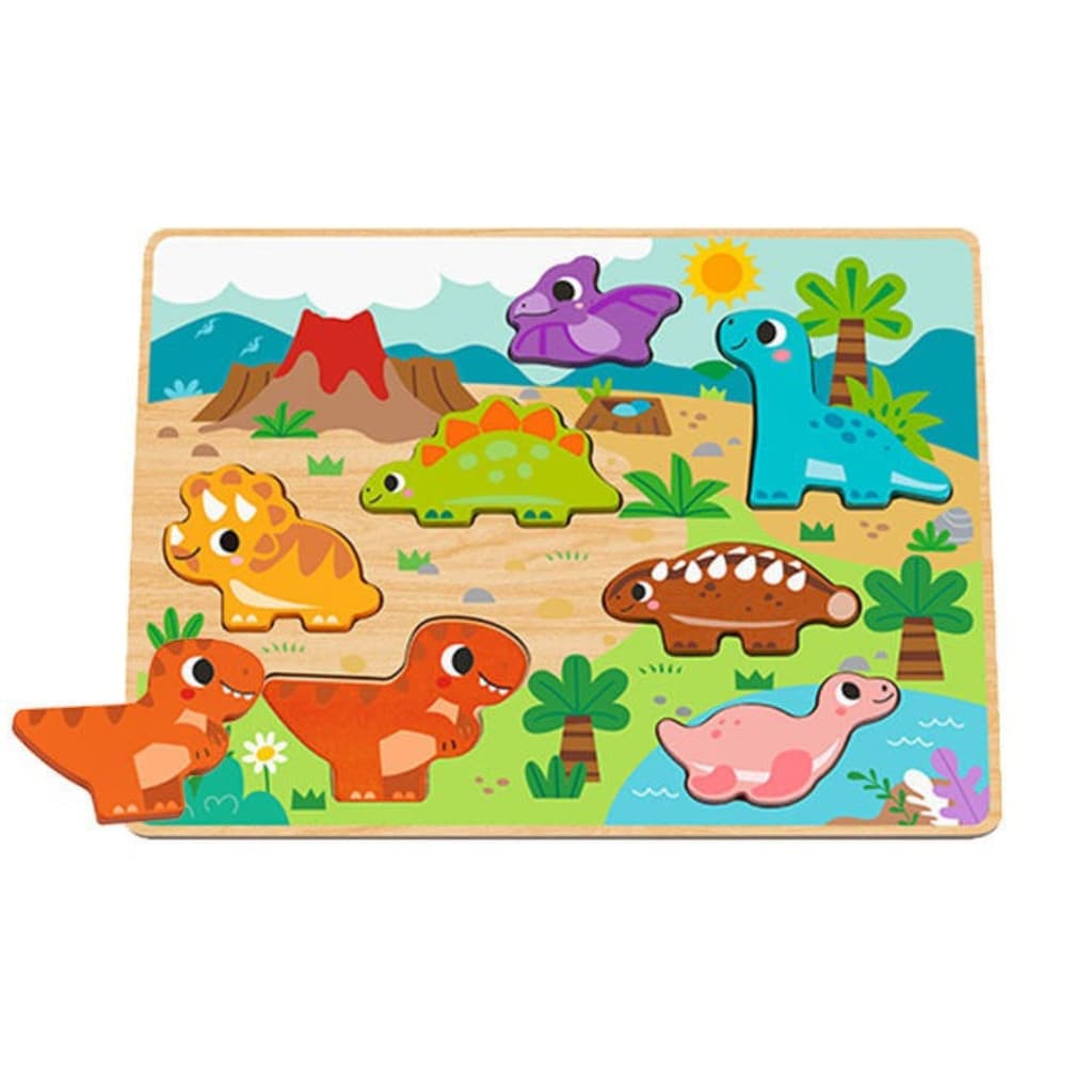 Brinquedo educativo Encaixe Dinossauros madeira colorida para coordenação lógica infantil 2+