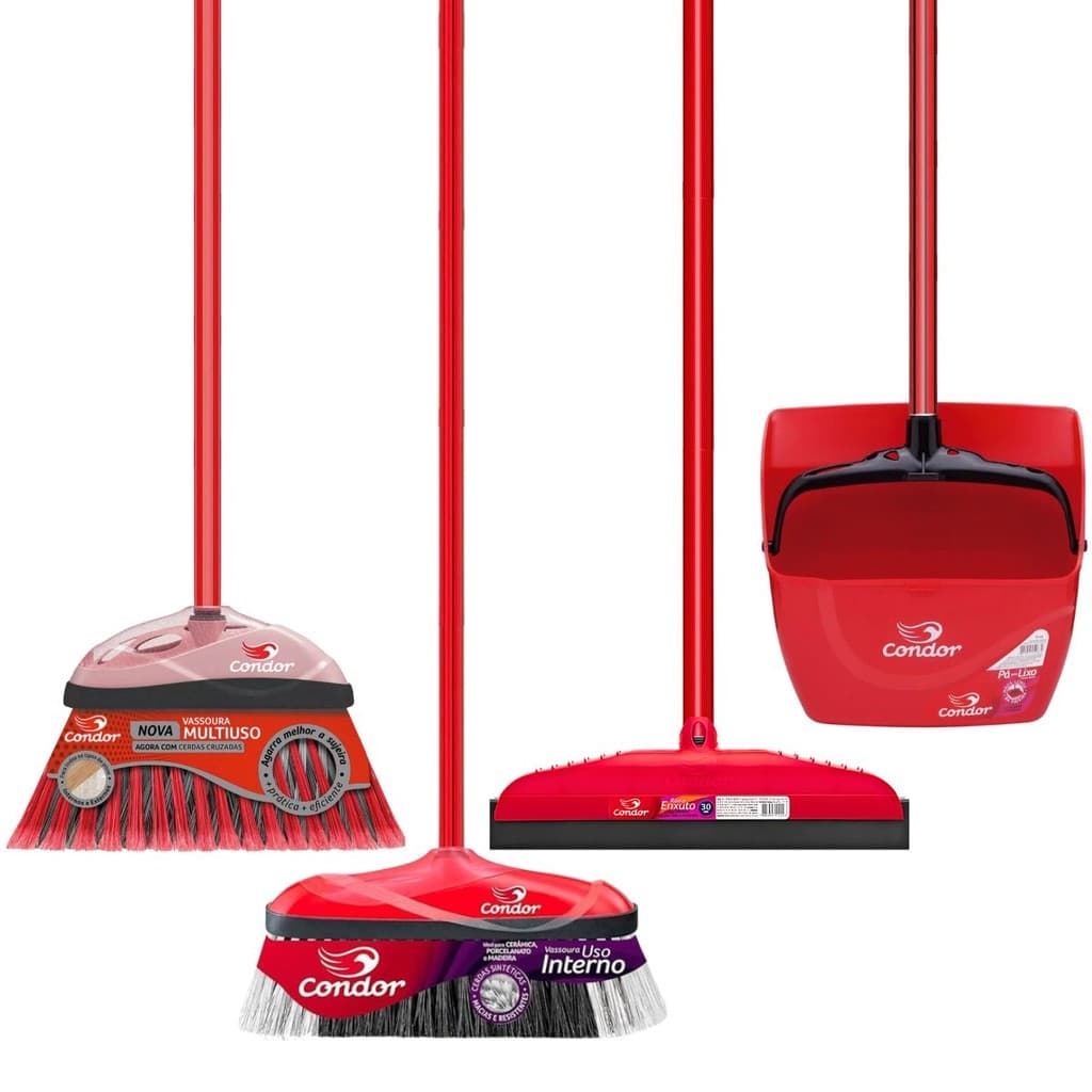 Kit Limpeza 1 Vassoura Varre Muito Interna 1 Varre Fácil 1 Rodo 30cm 1 Pá Caçamba Grande Qualidade Condor