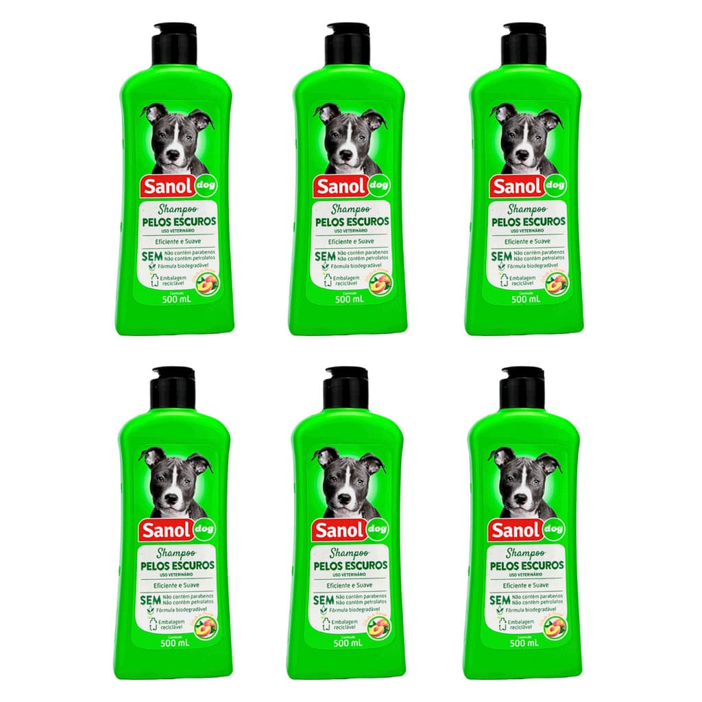 KIT 6 SANOL DOG SHAMPOO PELOS ESCUROS COM GLICERINA 500ML