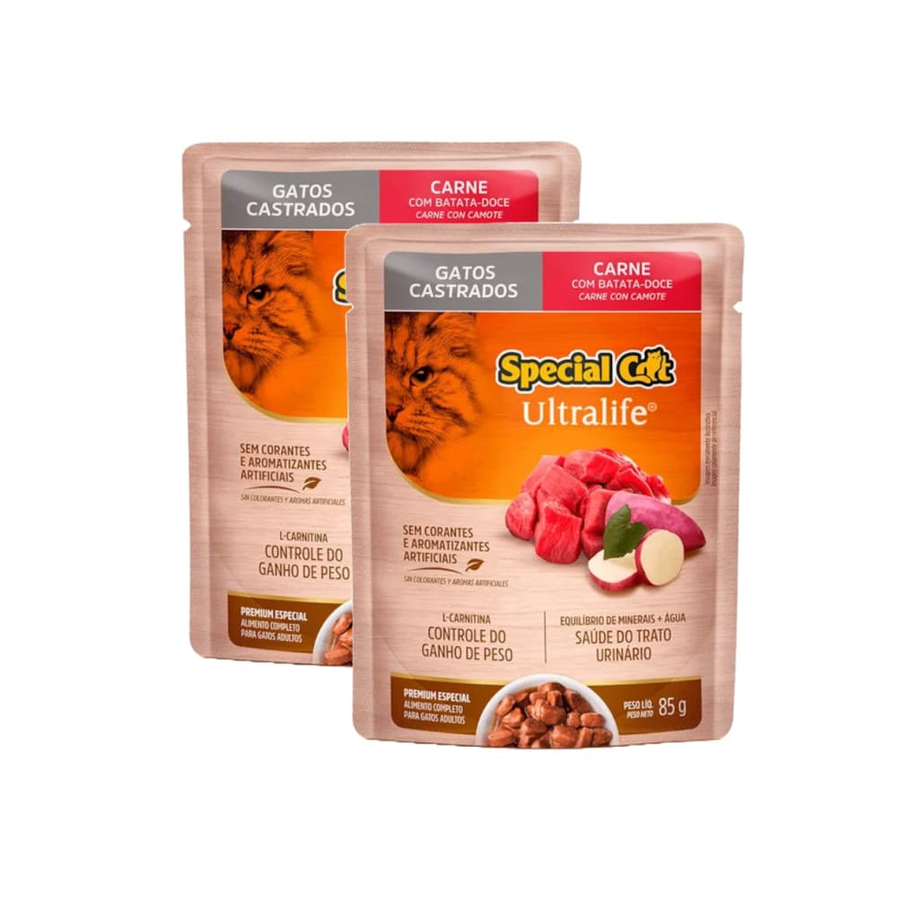 KIT 2 SPECIAL CAT SACHÊ GATO ADULTO CASTRADO CARNE 85GR