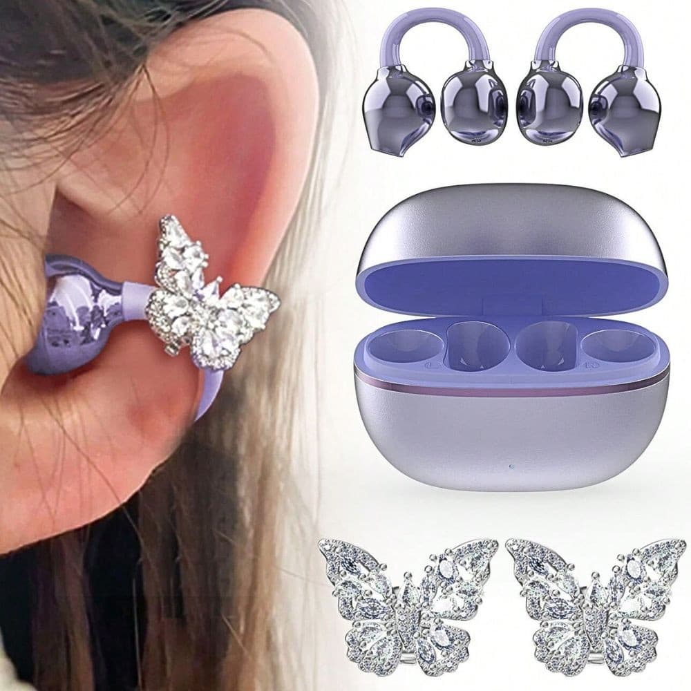 Fones De Ouvido Bluetooth Elegantes Com Acessórios De Fone Borboleta , Clipados Para Esportes , Música , Jogos , Baixa L