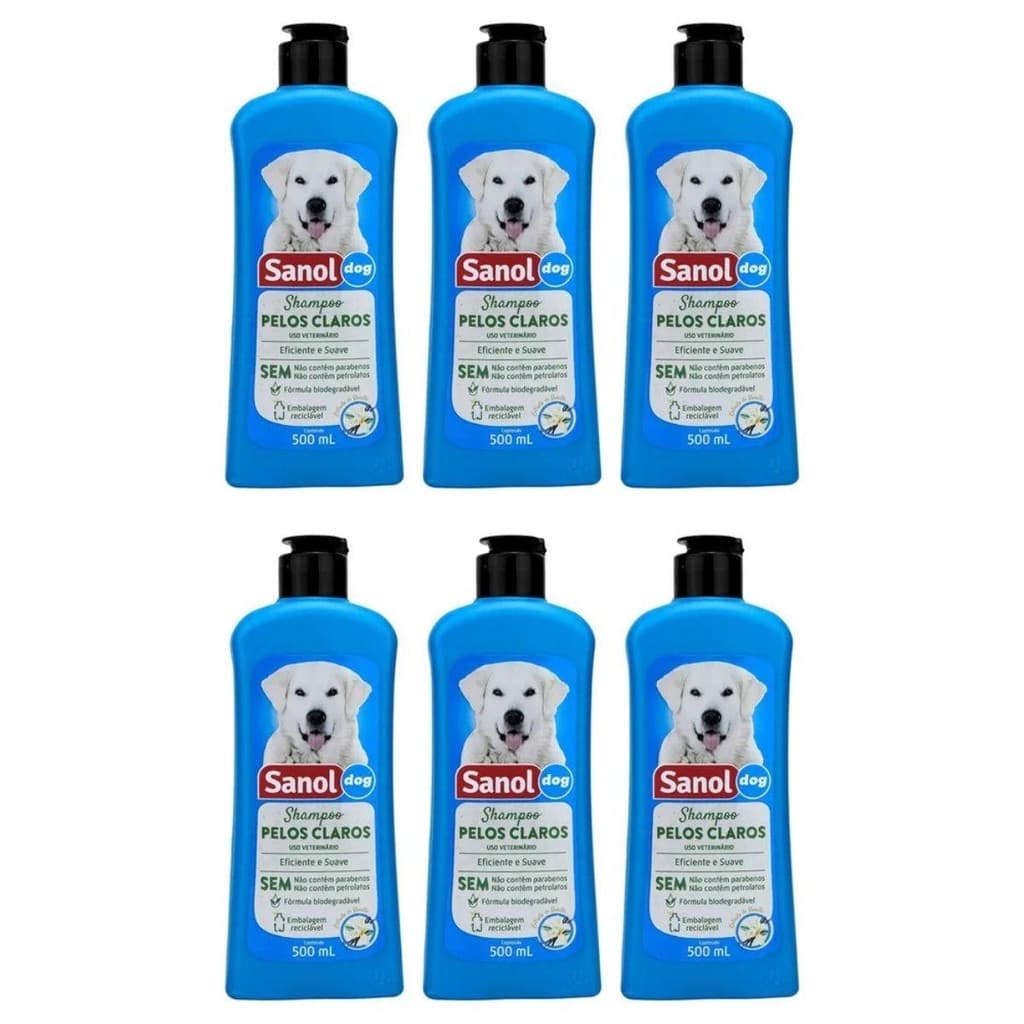 KIT COM 6 SANOL DOG SHAMPOO PELOS CLAROS COM GLICERINA 500ML