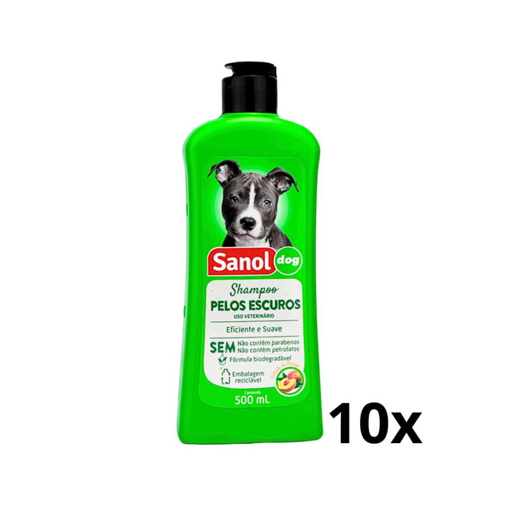 KIT 10 SANOL DOG SHAMPOO PELOS ESCUROS COM GLICERINA 500ML