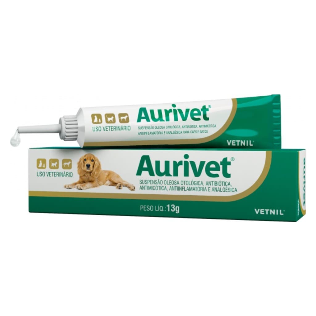 Aurivet Pomada Suspensão oleosa otológica 13g - Vetnil Cães Gatos