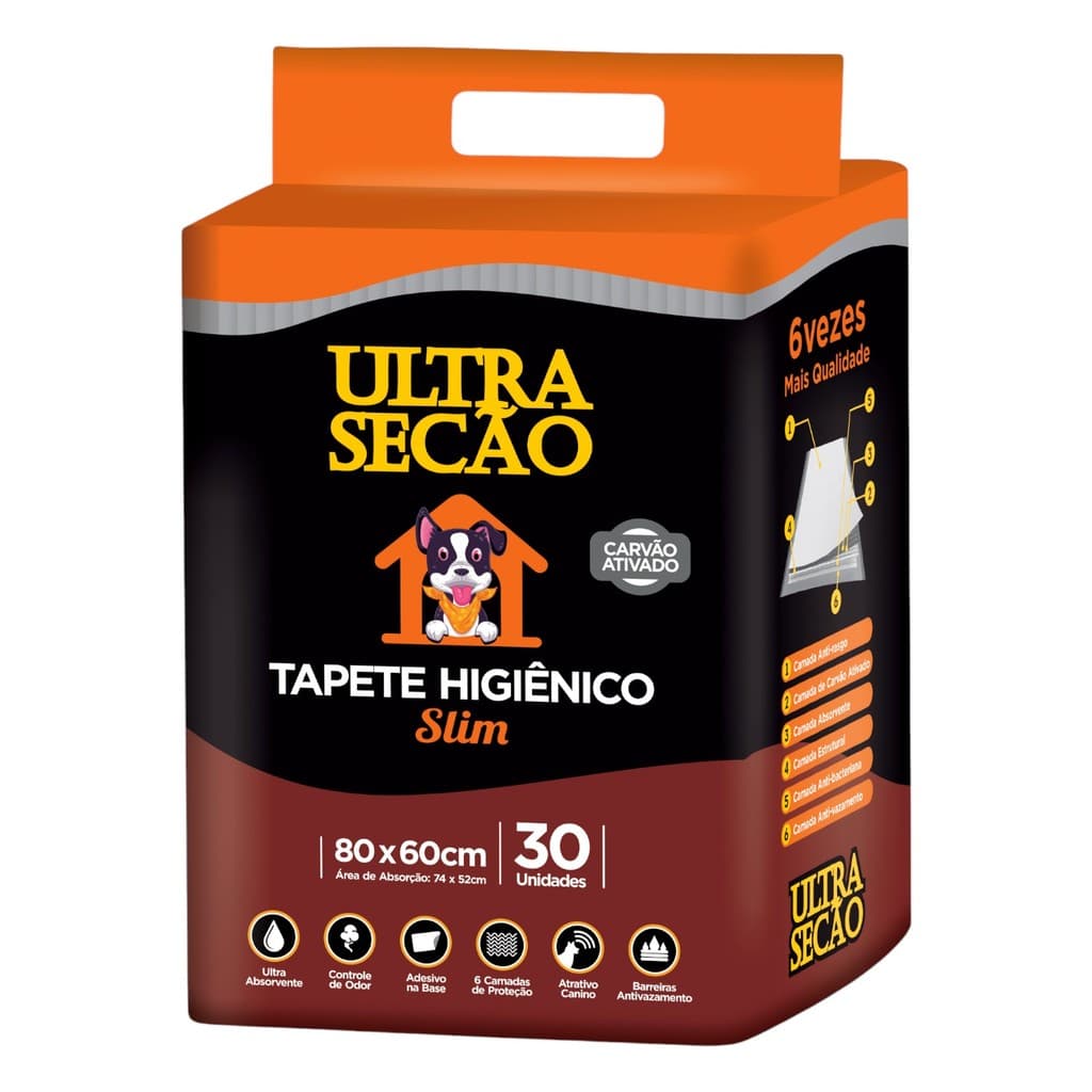 TAPETE HIGIENICO ULTRA SECAO CARVÃO ATIVADO 80X60 30UN