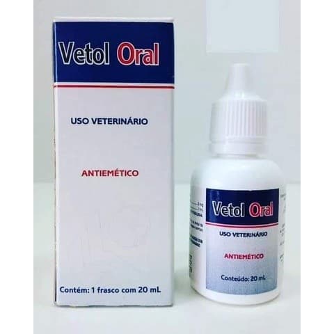 Vetol Oral 20ml Antiemético para Cães e Gatos Tratamento de Enjoo e Vômitos Cães e Gatos
