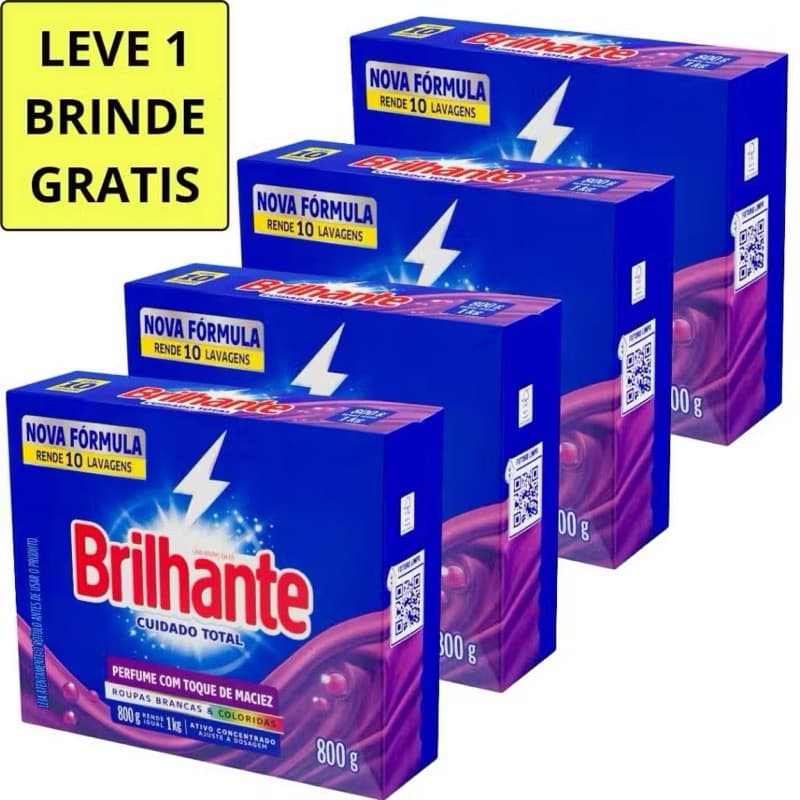 Kit 4 Sabão em Pó Brilhante 800G + Brinde Promoção Lavanderia Envio Imediato