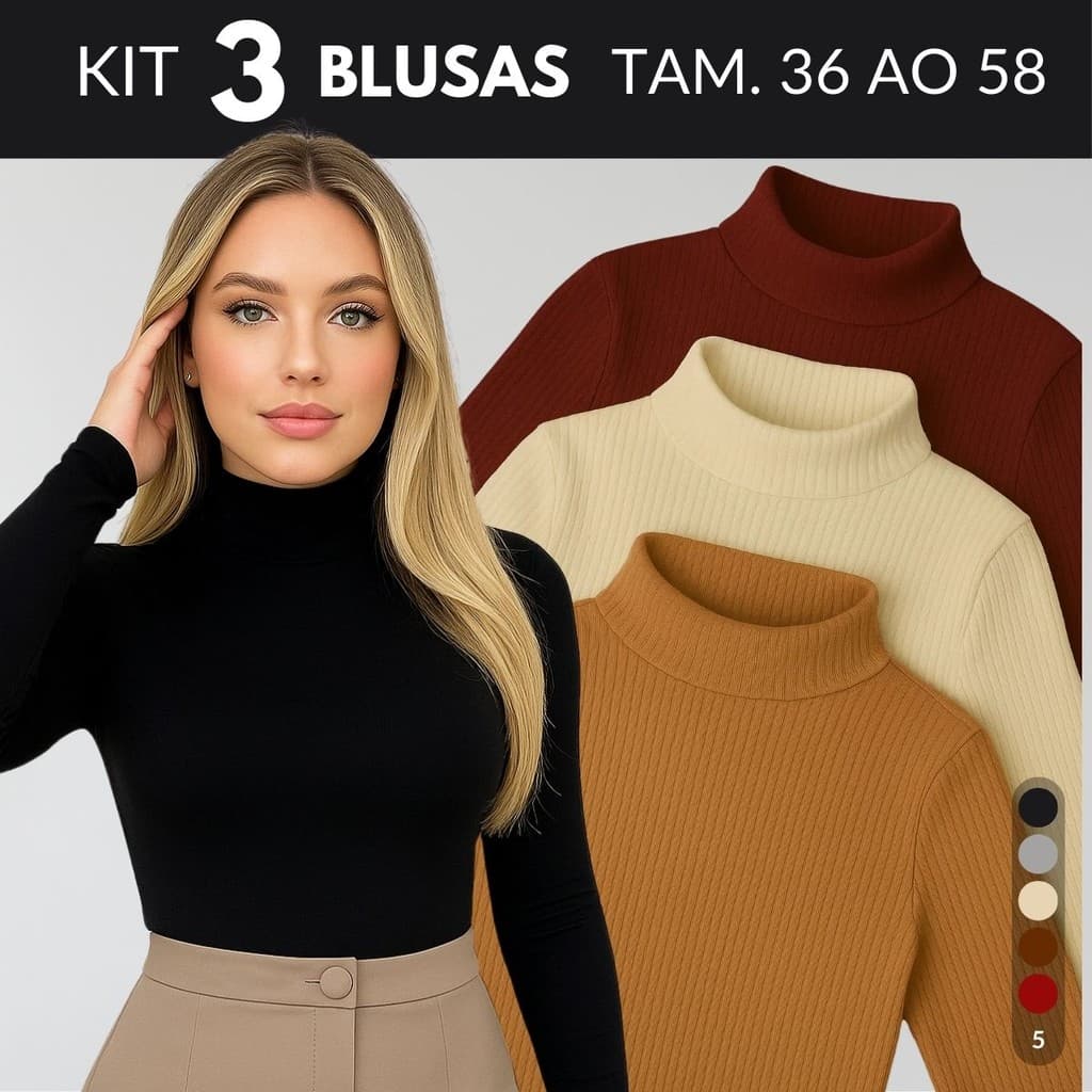 KIT 3 Blusa Termica Feminina Blusa De Frio Feminina Blusa Gola Alta Feminino Blusas Cacharrel