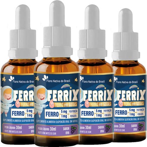 Ferro Em Gotas Ferrix Kids 4 X 30ml Flora Nativa Sabor Uva