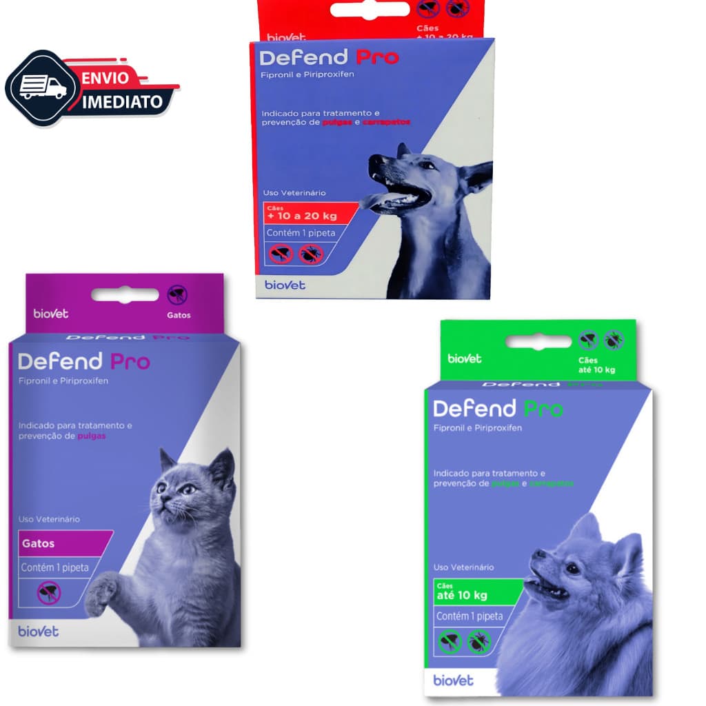 Defend Pro Antipulgas e Carrapatos para Cães de 1 a +40kg e Gatos - Pipeta de Fácil Aplicação