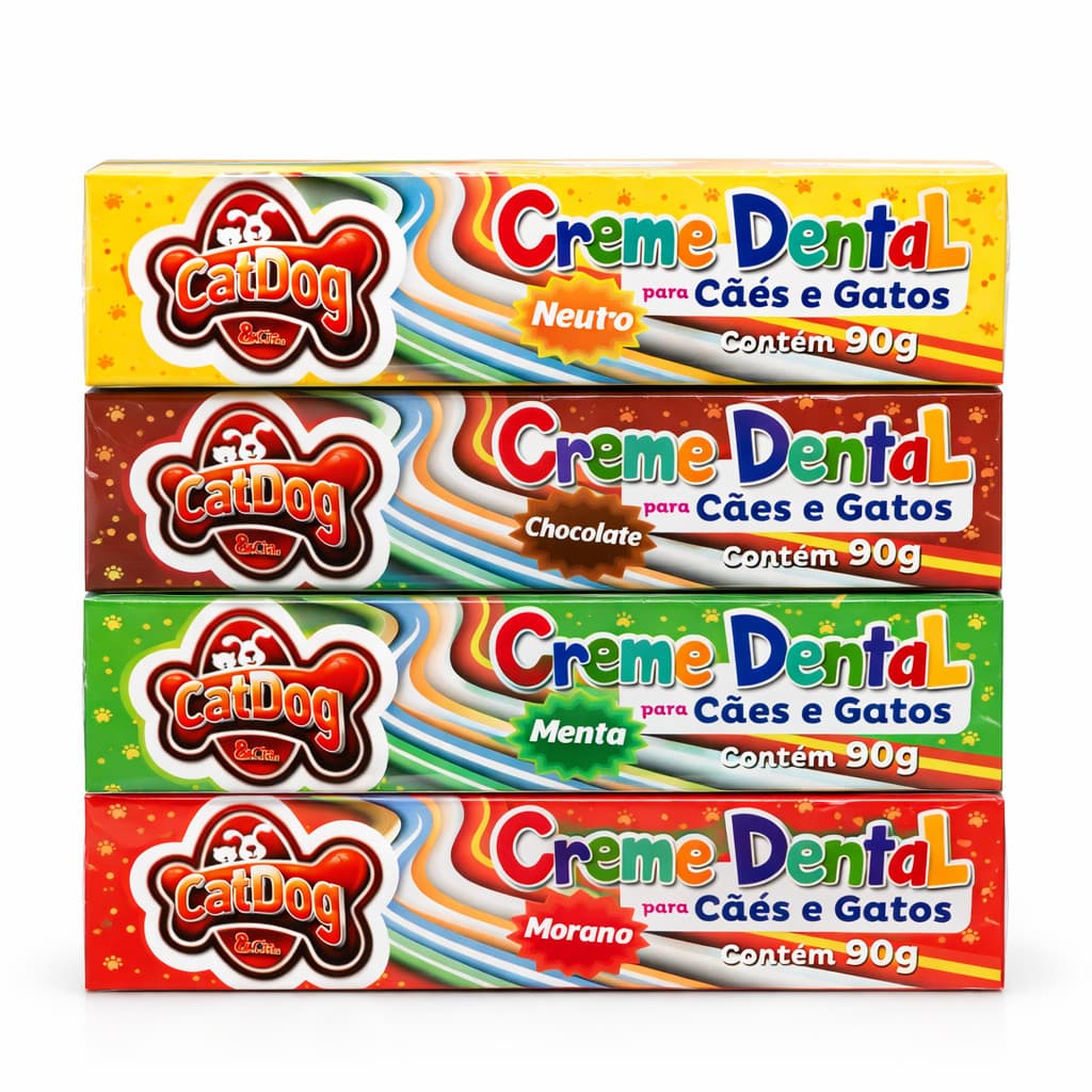 Kit 4 Creme Dental Cães Gatos Sabores Antialérgico Higiene Bucal Pets 90g Dia Dia Promoção