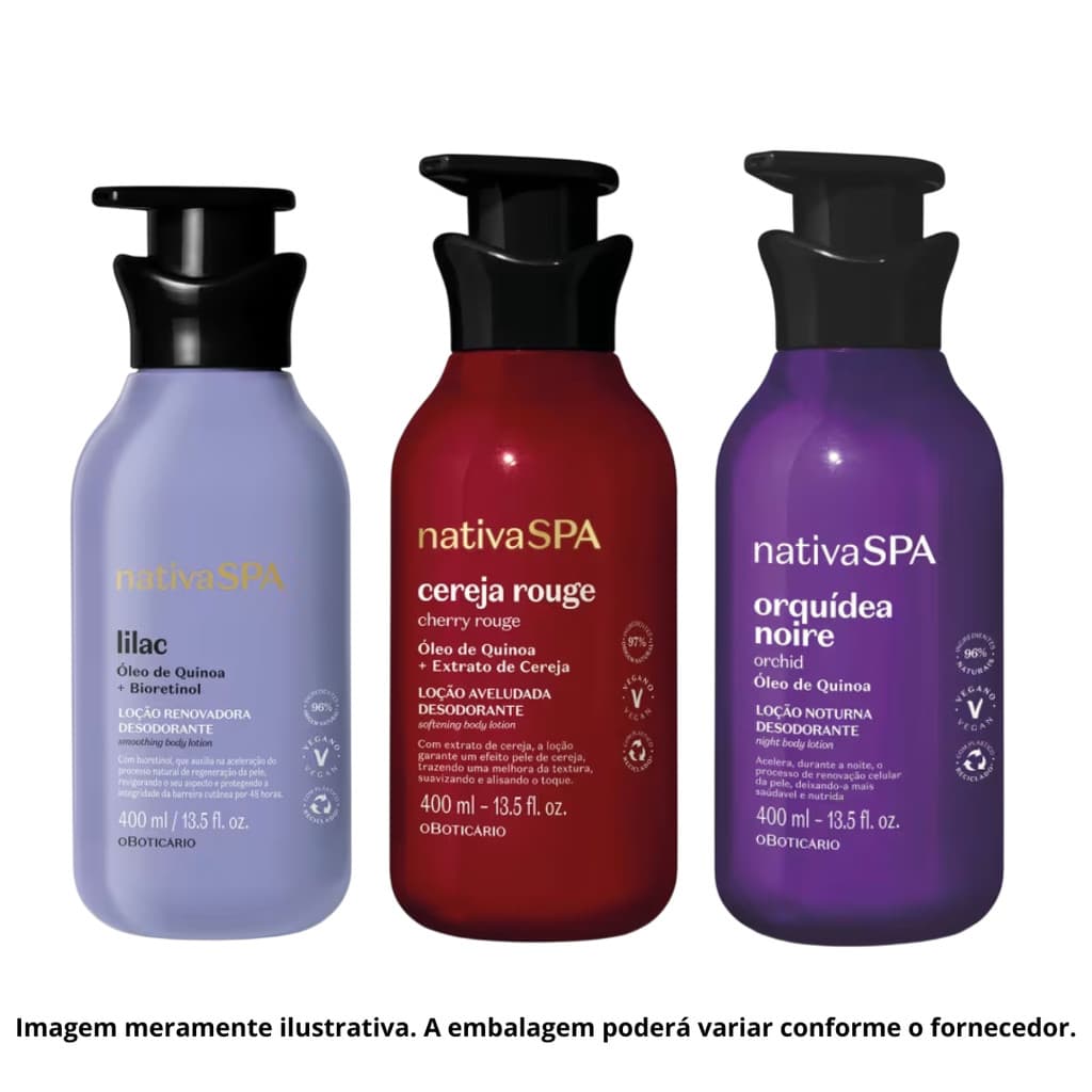 Kit com 3 Cremes Hidratantes Corporais Nativa Spa – 400ml Cada