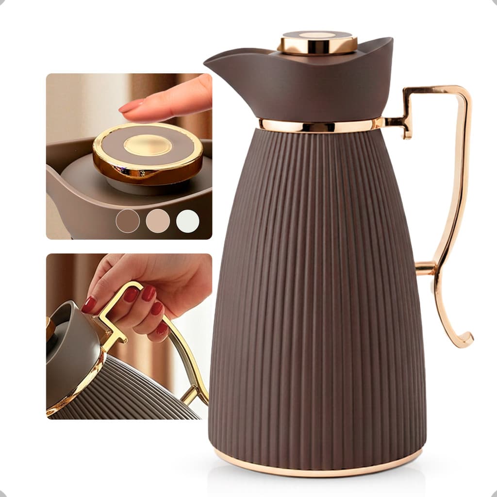 Garrafa Térmica Zaya Tuut 1L Canelada Design Sofisticado, Mantém Bebidas Quentes E Frias, Ideal Para Café E Chá